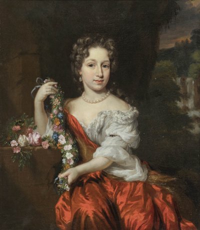 Olandese: Ritratto di donna sconosciuta Ritratto di giovane donna con ghirlanda di fiori da Nicolaes Maes