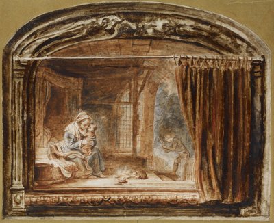 La Sacra Famiglia con Giuseppe che taglia legna da Nicolaes Maes