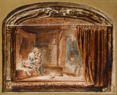 La Sacra Famiglia con Giuseppe che taglia legna, metà del 17° secolo da Nicolaes Maes