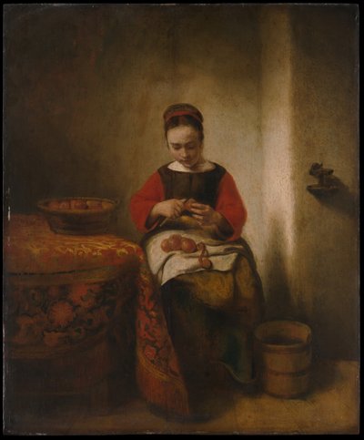 Giovane donna che sbuccia le mele da Nicolaes Maes
