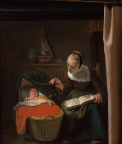 Giovane donna alla culla da Nicolaes Maes