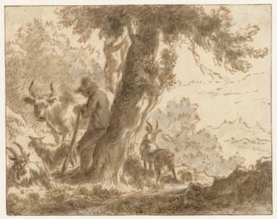 Pastore e il suo bestiame sotto un albero da Nicolaes Pietersz Berchem (possibly)