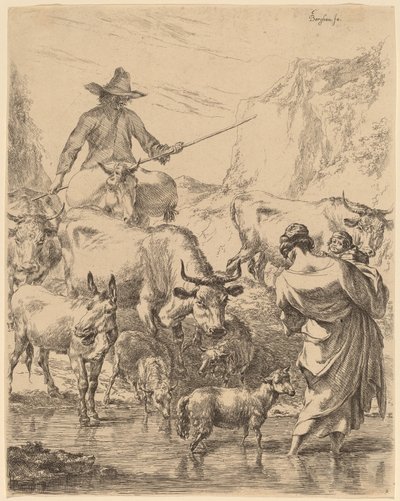 Mandria che attraversa il ruscello da Nicolaes Pietersz Berchem