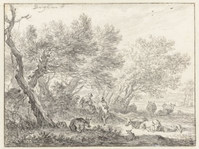 Pastori e bestiame vicino a un gruppo di alberi da Nicolaes Pietersz Berchem