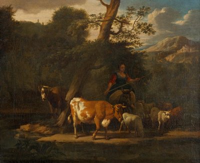 Pastora con le mucche sotto un albero da Nicolaes Pietersz. Berchem