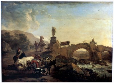 Paesaggio italiano con un piccolo ponte, 1656 da Nicolaes Pietersz. Berchem