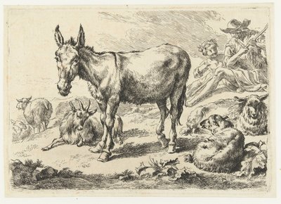 Paesaggio con asino, pecore, capra e pastori da Nicolaes Pietersz Berchem