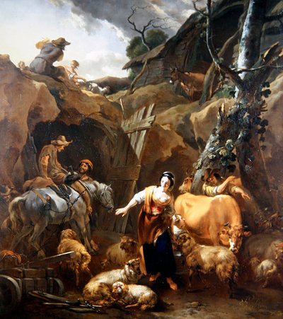 Contadini in un paesaggio roccioso fuori da una miniera da Nicolaes Pietersz. Berchem