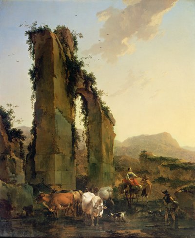 Contadini con bestiame presso un acquedotto in rovina da Nicolaes Pietersz. Berchem