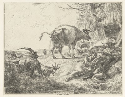 Famiglia di pastori dormienti e bestiame a riposo da Nicolaes Pietersz Berchem
