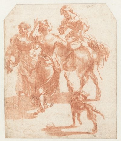 Due donne che camminano e una donna su un asino da Nicolaes Pietersz Berchem