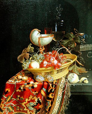 Natura morta di frutti in un cesto e una coppa di Nautilus da Nicolaes Van Gelder