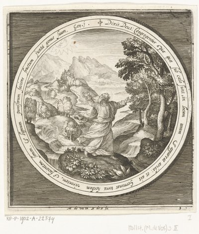 Terzo giorno della creazione: Dio crea la terra e le piante con semi e alberi con frutti che portano semi da Nicolaes de Bruyn