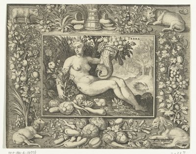 Elemento terra come donna nuda con cornucopia (Terra) (I quattro elementi) da Nicolaes de Bruyn