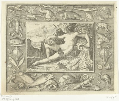 Elemento acqua come donna presso una fonte con pesci da Nicolaes de Bruyn