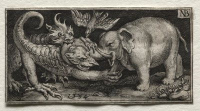 Elefante che combatte due bestie, 1594 da Nicolaes de Bruyn