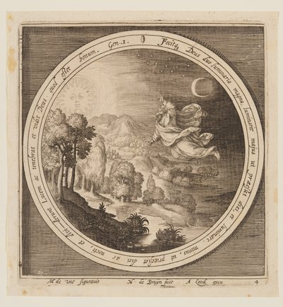 Quarto giorno: La creazione del sole, della luna e delle stelle, dalla creazione alla cacciata dal paradiso da Nicolaes de Bruyn