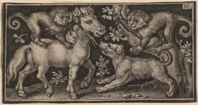Cavallo con Due Scimmie e un Cane da Nicolaes de Bruyn