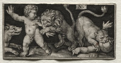 Leoni che attaccano bambini da Nicolaes de Bruyn
