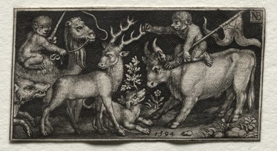Scimmie che cavalcano un cammello e un toro da Nicolaes de Bruyn