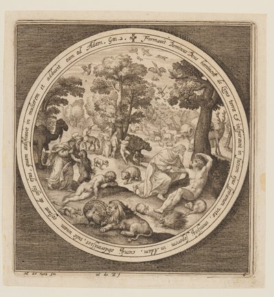 Sesto giorno: La creazione degli animali, Adamo ed Eva, dalla creazione alla cacciata dal Paradiso da Nicolaes de Bruyn