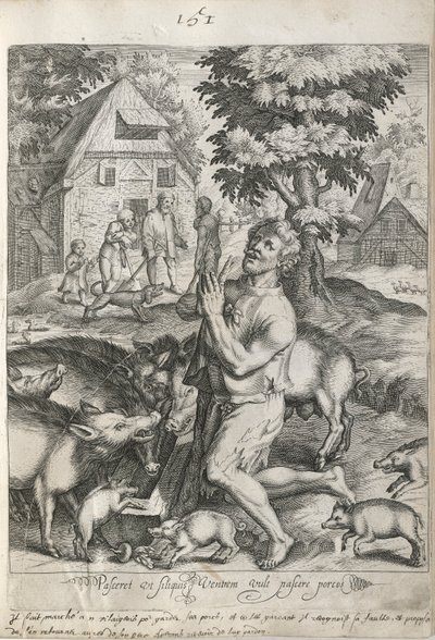 Il figliol prodigo tra i porci, tavola 5 da La storia del figliol prodigo da Nicolaes de Bruyn