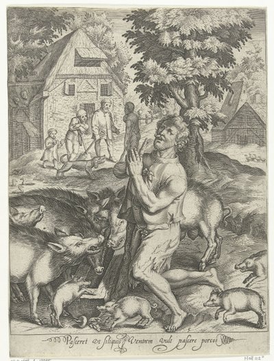 Figliol prodigo come guardiano di porci da Nicolaes de Bruyn