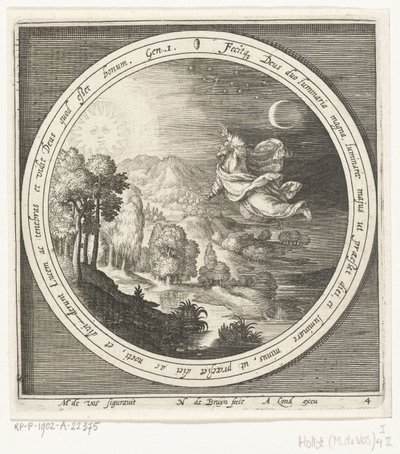 Quarto giorno della creazione: Dio crea il sole, la luna e le stelle da Nicolaes de Bruyn