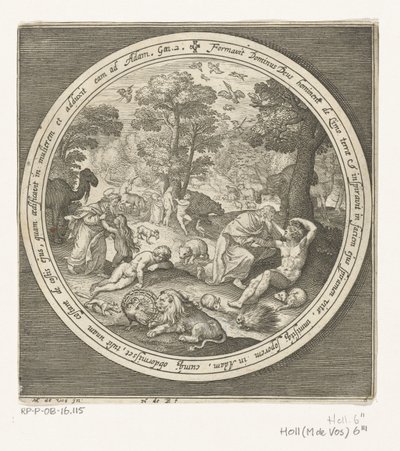Sesto giorno della creazione: Dio crea gli animali e Adamo ed Eva Dalla creazione alla cacciata dal paradiso (titolo della serie) da Nicolaes de Bruyn