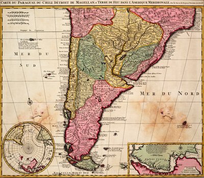 Carta del Paraguay, Cile, Stretto di Magellano e Terra del Fuoco in Sud America da Nicolaes the Younger Visscher