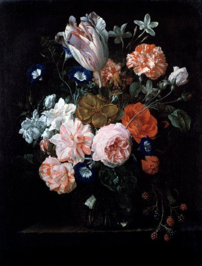 Un tulipano, garofani e gloria mattutina in un vaso di vetro, XVII secolo da Nicolaes van Veerendael