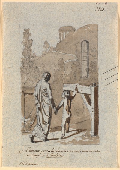 Amore apre il cancello per un poeta nel tempio di Lafontaine da Nicolai Abildgaard