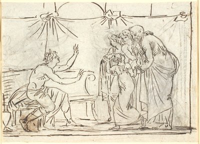 Scena antica. Un eroe coronato seduto parla a un gruppo di quattro figure, tra cui una bambina e un vecchio da Nicolai Abildgaard