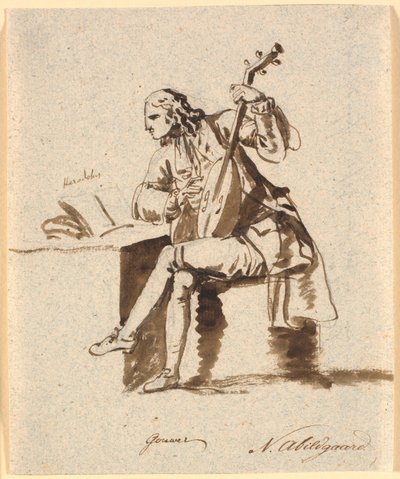 Il poeta inglese Gower seduto con un liuto a un tavolo, su cui è aperto Erodoto da Nicolai Abildgaard