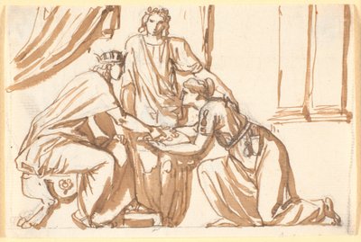 Un re riceve una corona da una donna inginocchiata da Nicolai Abildgaard