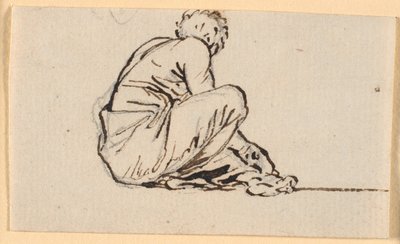 Un uomo accovacciato, visto di lato da Nicolai Abildgaard