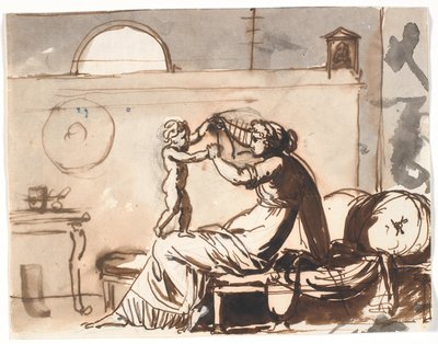 Una madre gioca con il suo bambino che dondola sulle sue ginocchia da Nicolai Abildgaard