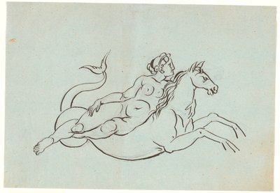 Una donna nuda sdraiata su un cavalluccio marino da Nicolai Abildgaard
