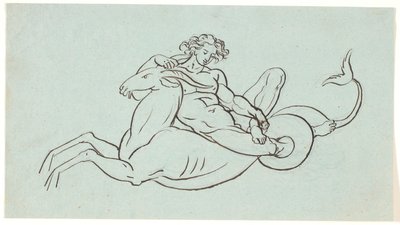 Un uomo nudo sdraiato su una capra con coda di pesce da Nicolai Abildgaard