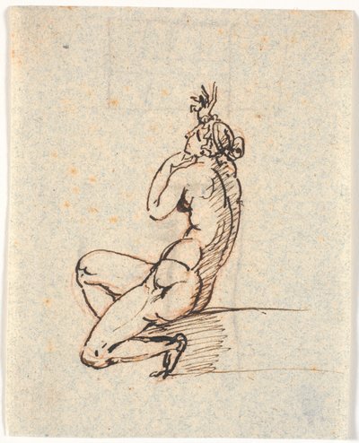 Una donna nuda seduta, rivolta a sinistra, con la mano destra alzata da Nicolai Abildgaard