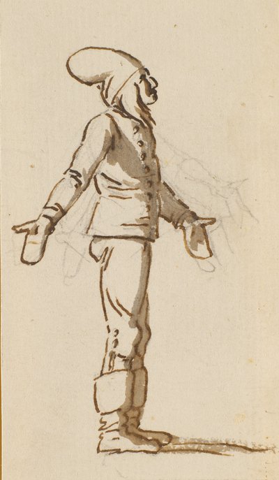 Un ragazzo in piedi con un grande cappello e guanti sulle mani tese da Nicolai Abildgaard