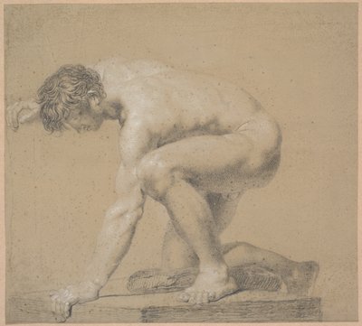 Modello mezzo inginocchiato. Ginocchio destro appoggiato su un cuscino. Braccio destro sollevato dietro la testa. Braccio sinistro appoggiato da Nicolai Abildgaard