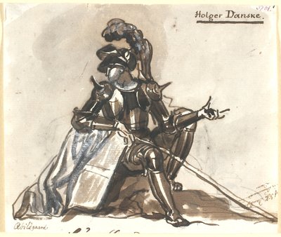 Holger Danske seduto in armatura da Nicolai Abildgaard