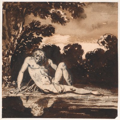 Hyachinthos, il giovane di Apollo, Narciso, riposando presso il ruscello da Nicolai Abildgaard