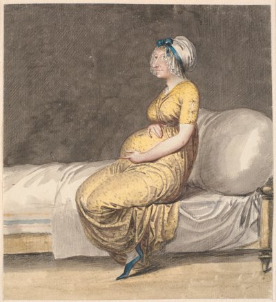 Caricatura di una donna incinta seduta sul bordo del letto da Nicolai Abildgaard