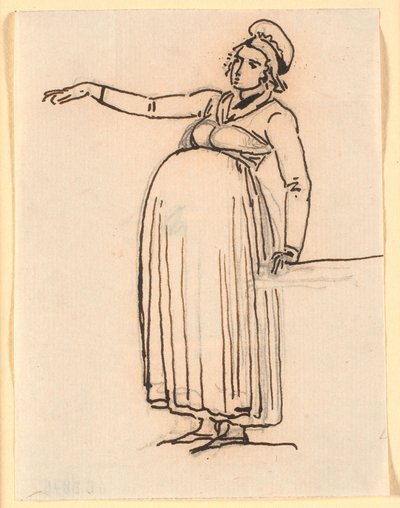 Caricatura di una donna incinta con il braccio destro teso da Nicolai Abildgaard