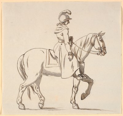 Caricatura di un cavaliere (riferimento alla statua di Christian V?) da Nicolai Abildgaard