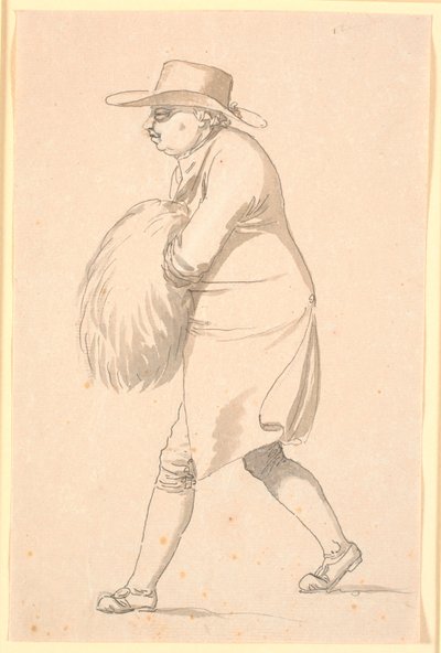 Caricatura, forse del Professore Münter, che Cammina verso Sinistra, con le Mani in un Muff da Nicolai Abildgaard
