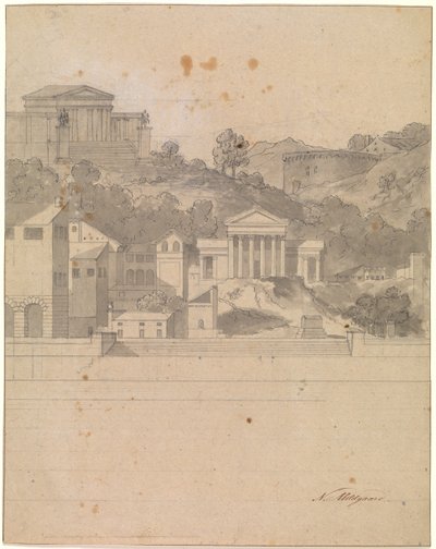 Paesaggio con edifici antichi. Bozzetto decorativo da Nicolai Abildgaard