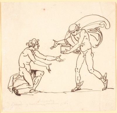 Mercurio porta a Epimede la scatola di Pandora da Nicolai Abildgaard